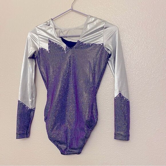 GK elite custom gymnastics competition leotard long sleeve purple rhinestone SA - Picture 6 of 11